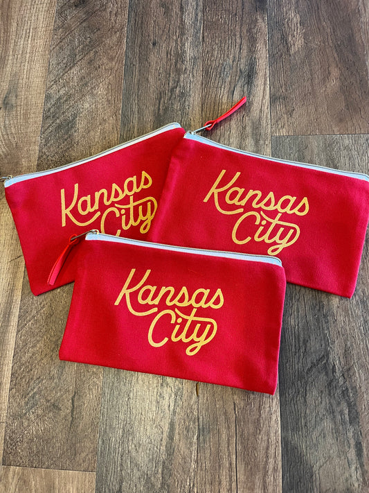 Carly Rae Designs Kansas City Script Zipper Pouch- Red/Yellow