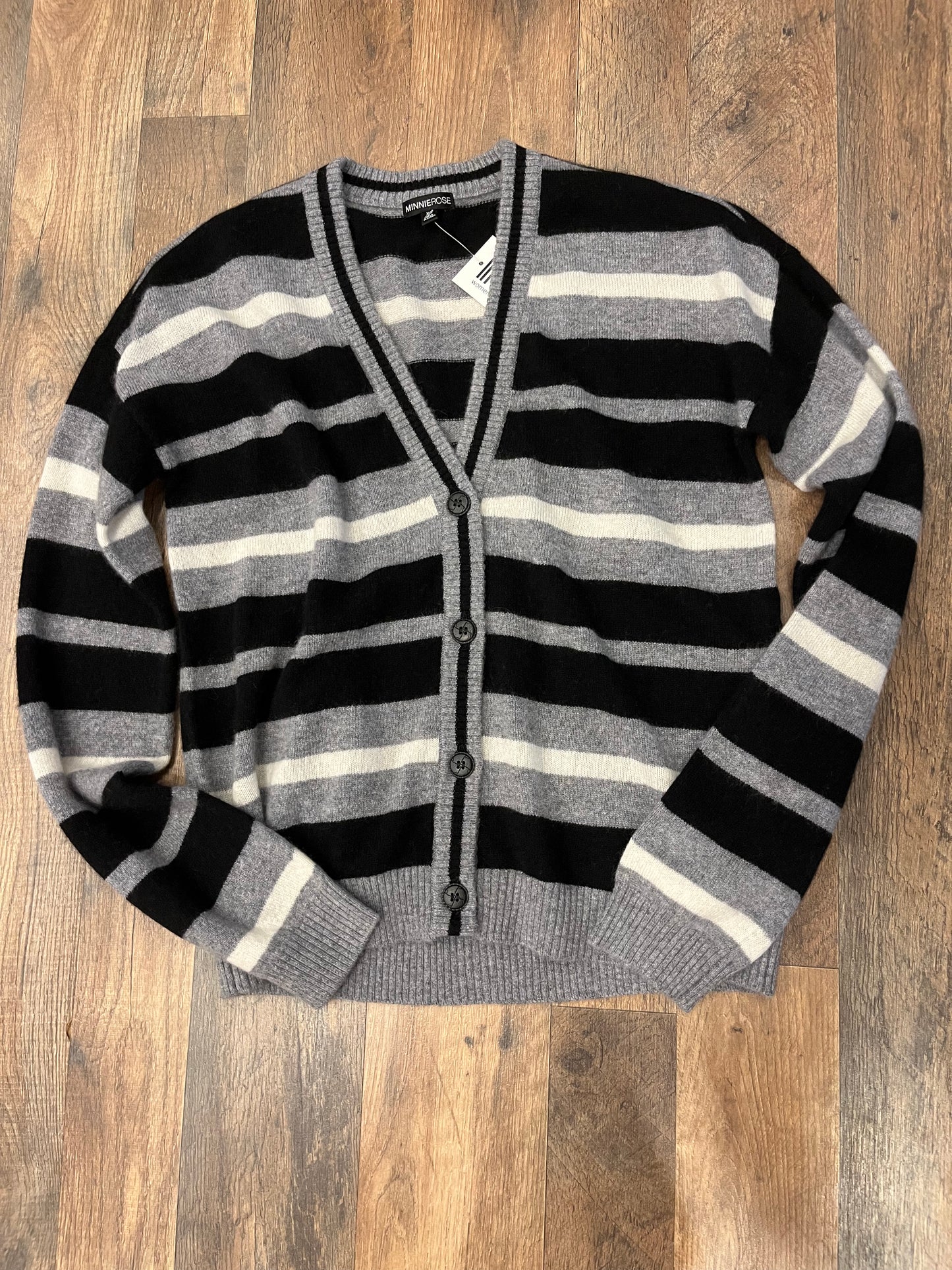 Minnie Rose Cashmere Striped Cardigan