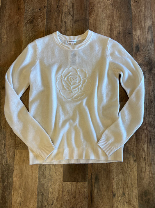 Minnie Rose Cashmere Embossed Rose Logo Sweater