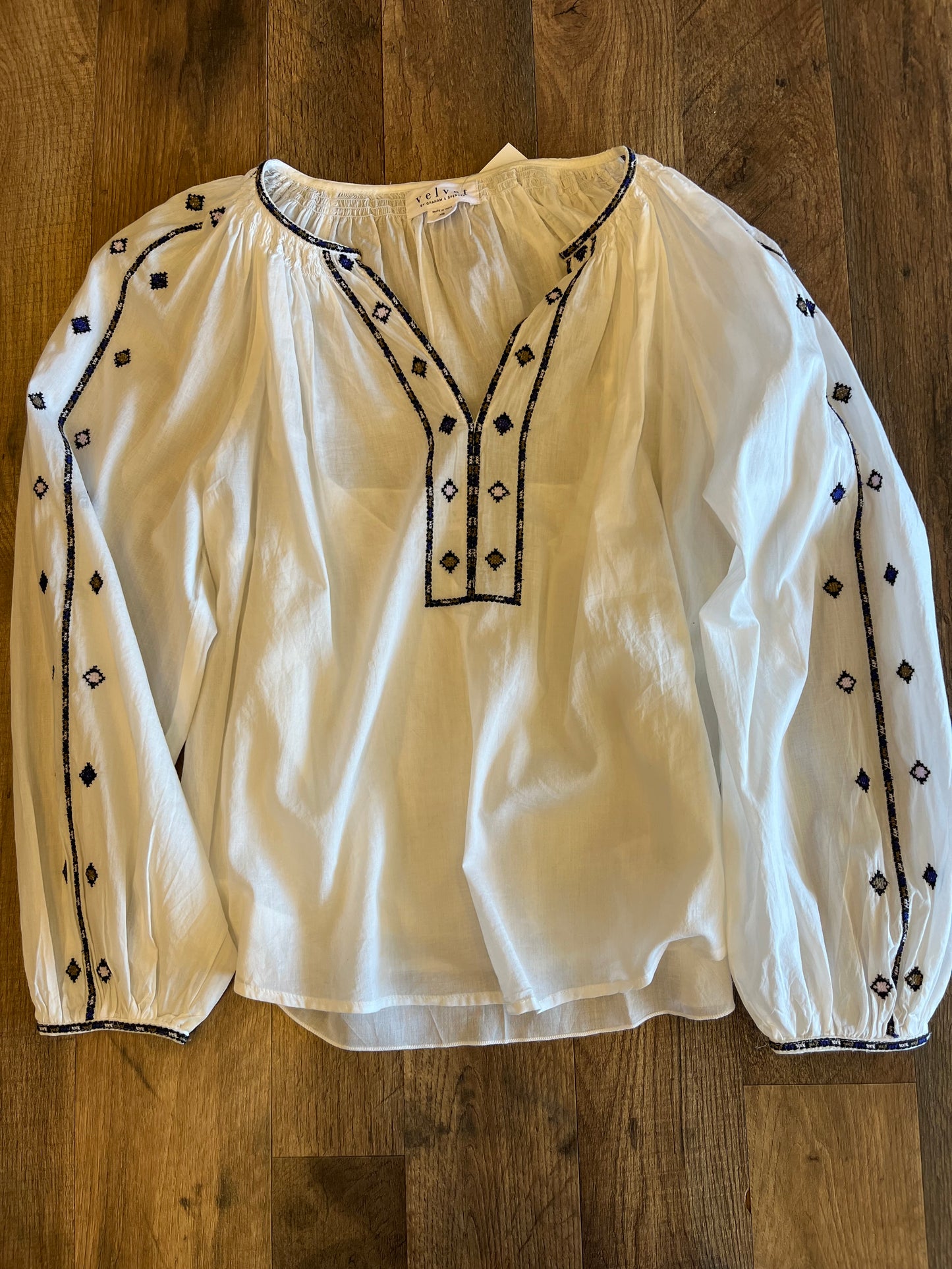 Velvet Embroidered Long Sleeve Top